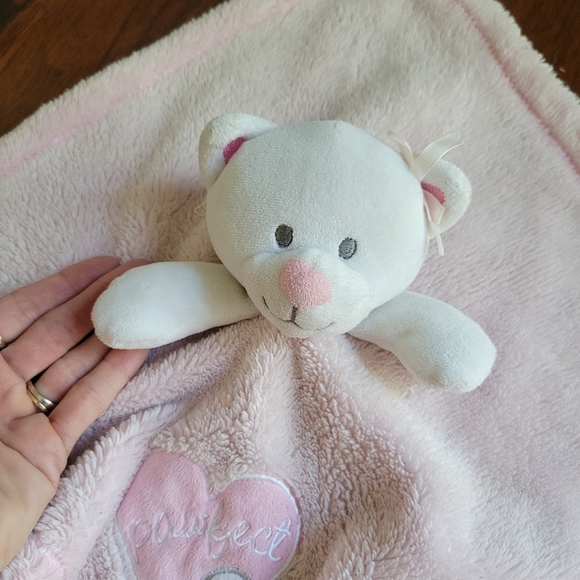 Security Toy Lovey Toy asoothing Toy Bear Pink and White - Picture 2 of 3